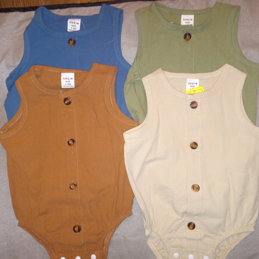 NWT, Shein Sleeveless Button-Up Baby Rompers Set,1-3 Months - Picture 1 of 1